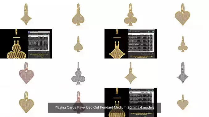 Playing Cards Pave Iced Out Pendant Medium 20mm