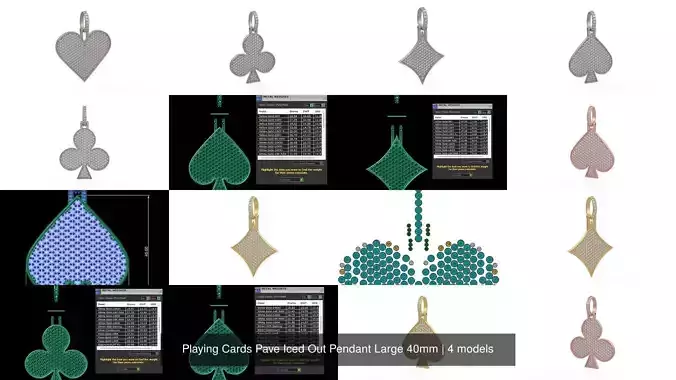 Playing Cards Pave Iced Out Pendant Large 40mm