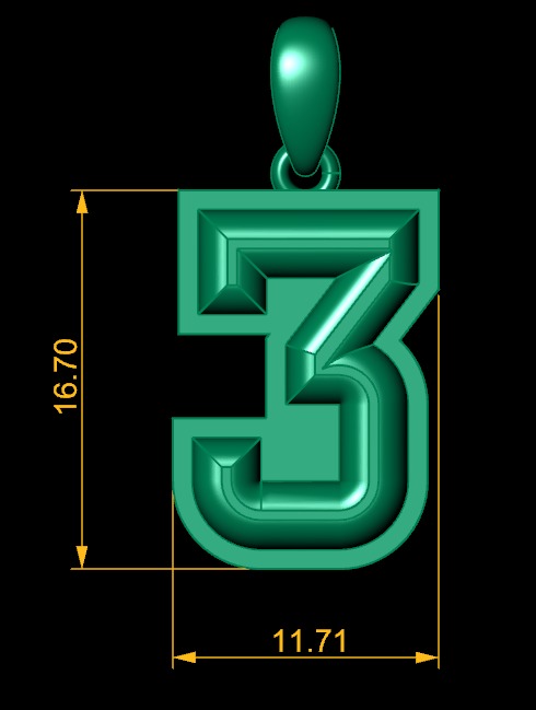 Model 1153 Number 3 Necklace Curved With Border 3D print model_11