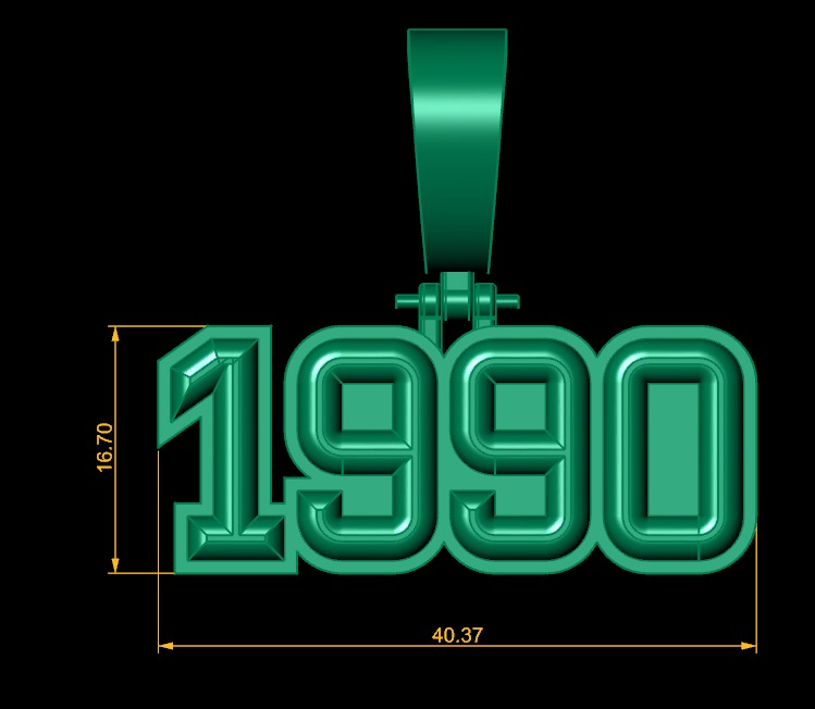 Model 1170 Number 1990 Necklace Curved With Border 3D print model_11