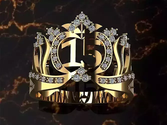 Gold ring with diamond and number 15