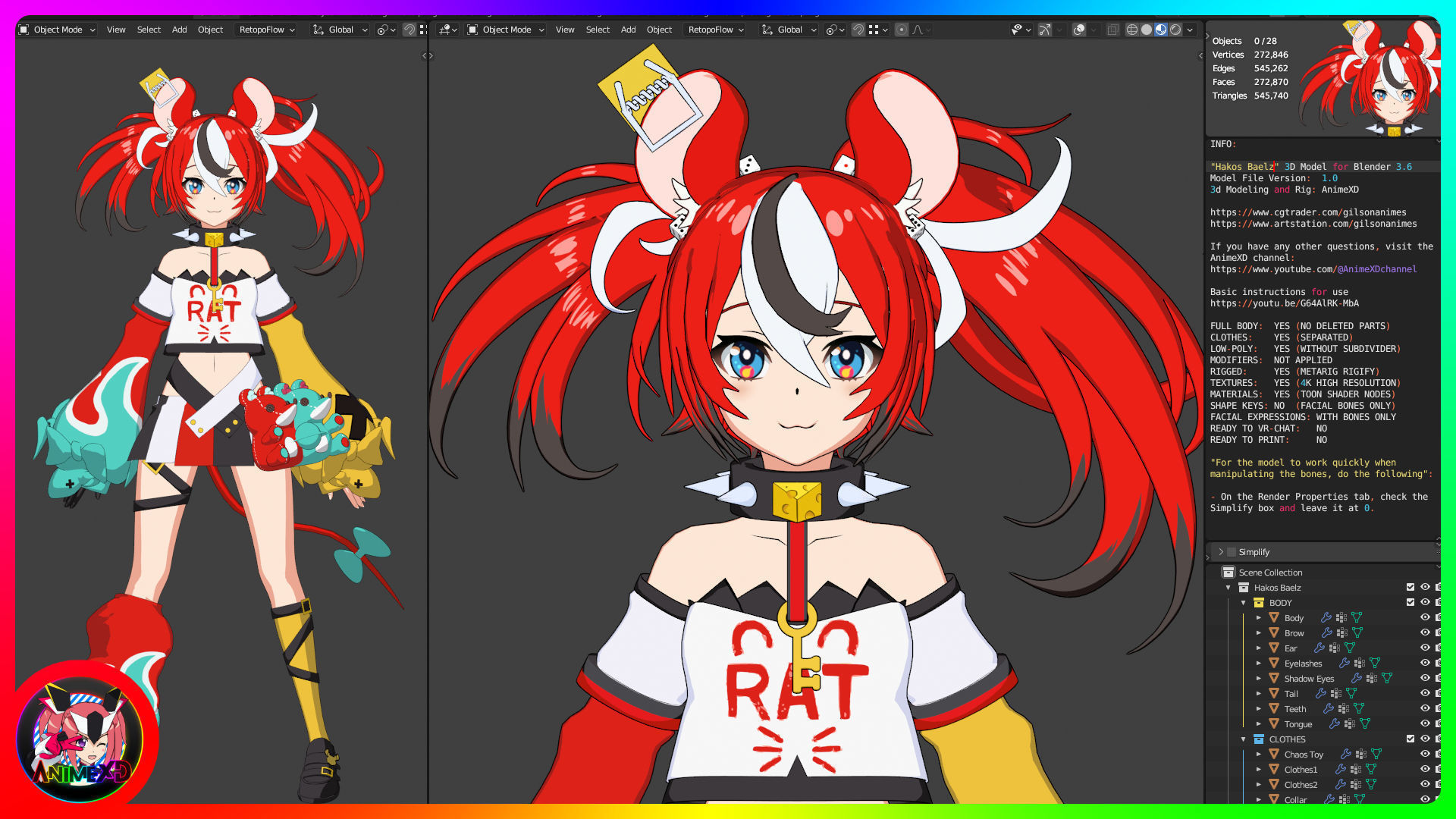 VTube Hakos Baelz - 3D Model Blender Low-poly 3D model_2