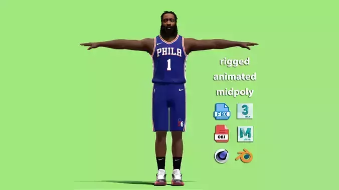 T-P Rigged James Harden Philadelphia 76ers NBA 3D model