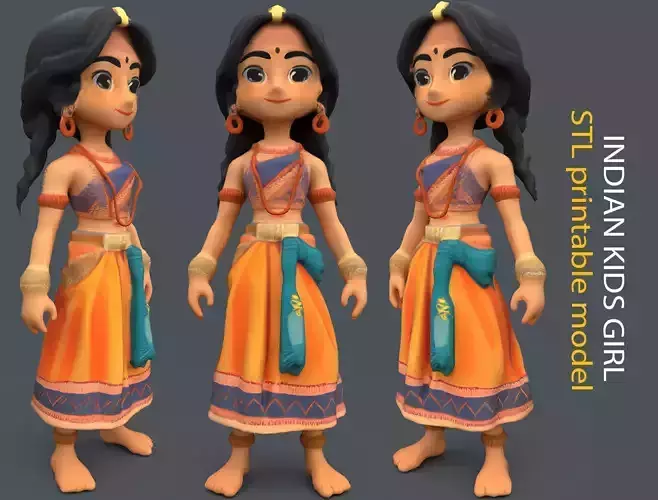 Indian kids girl  STL 3d character printable model 
