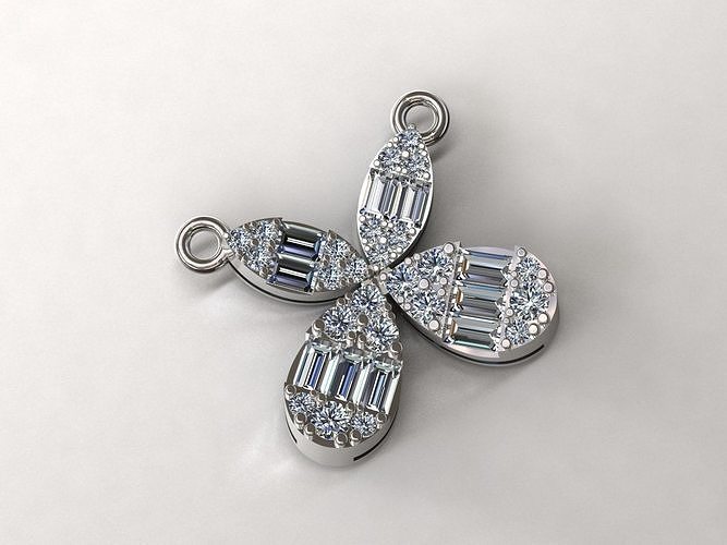 Butterfly Designed with Baguette and Round Stones 3D print model
