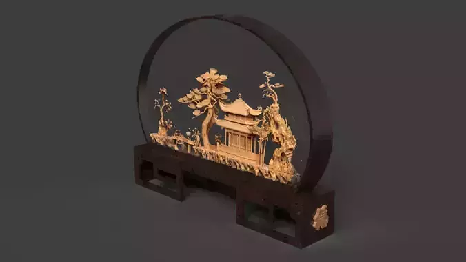 Chinese carved cork display stand  Low-poly 3D model