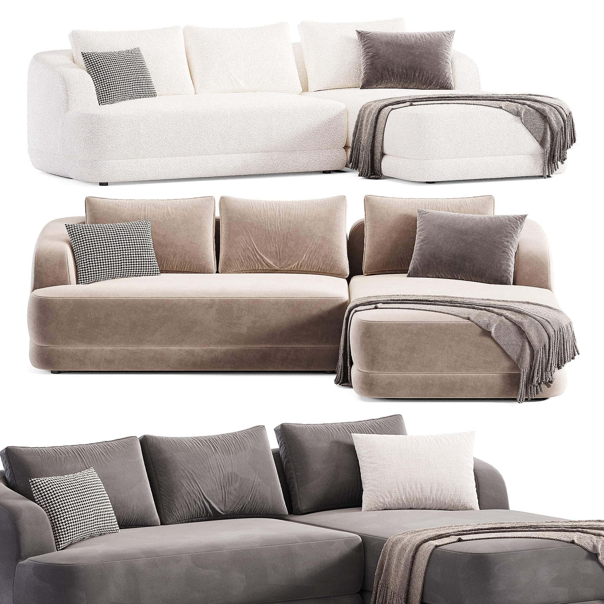  Louis performance boucle sectional sofa Low-poly 3D model_2