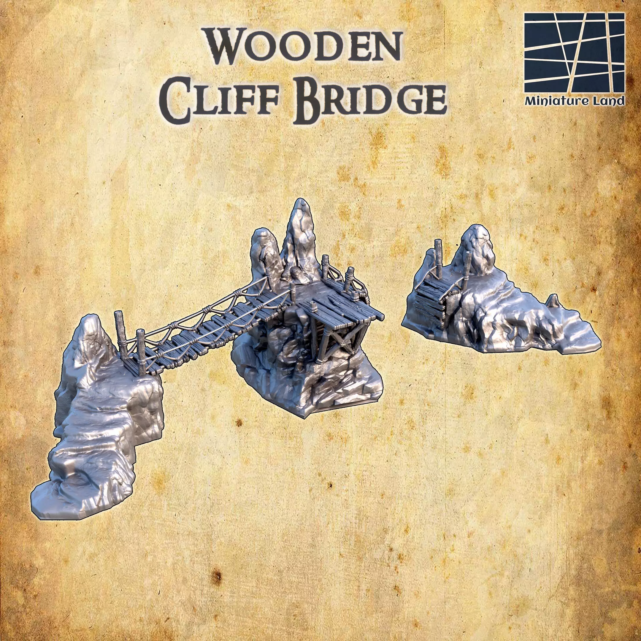 Wooden Cliff Bridge Tabletop Terrain 28 MM 3D print model