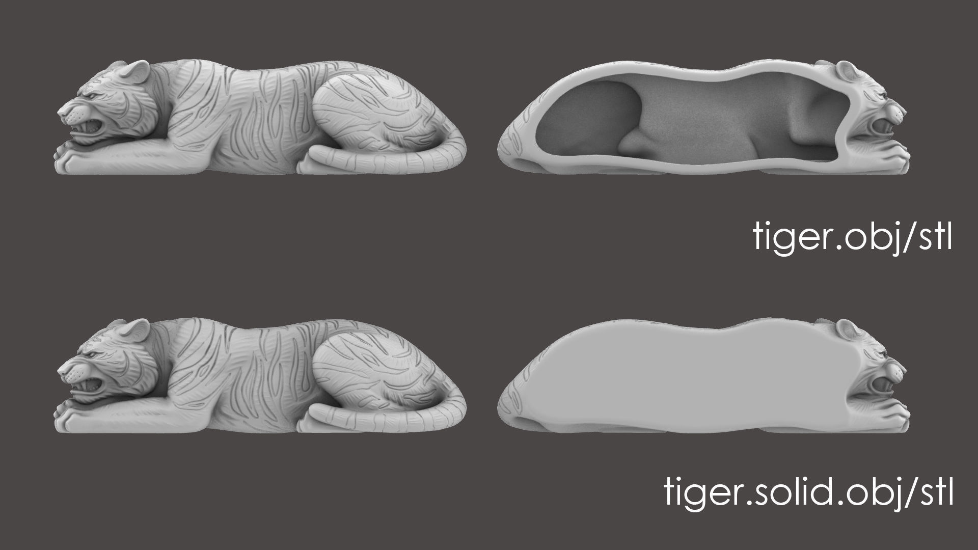Tiger bas-relief 3D print model_7
