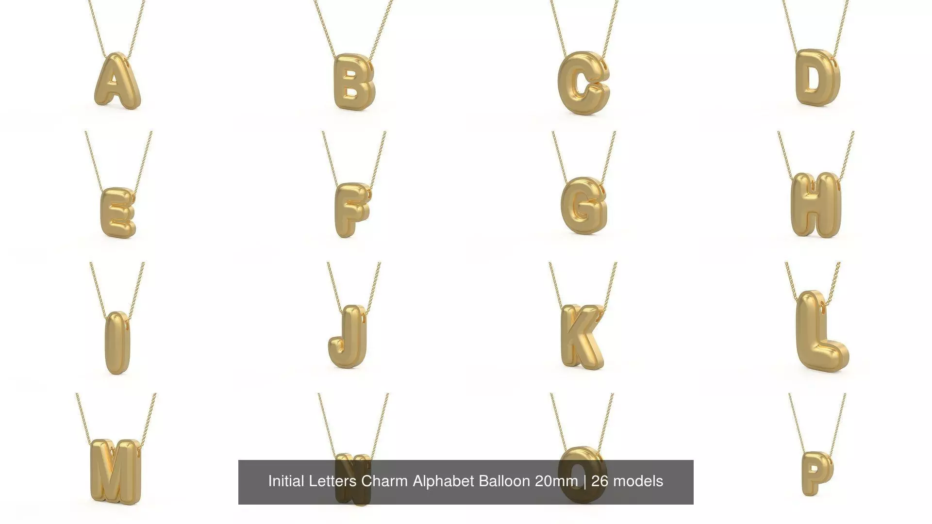 Initial Letters Charm Alphabet Balloon 20mm 3D Model Collection_0