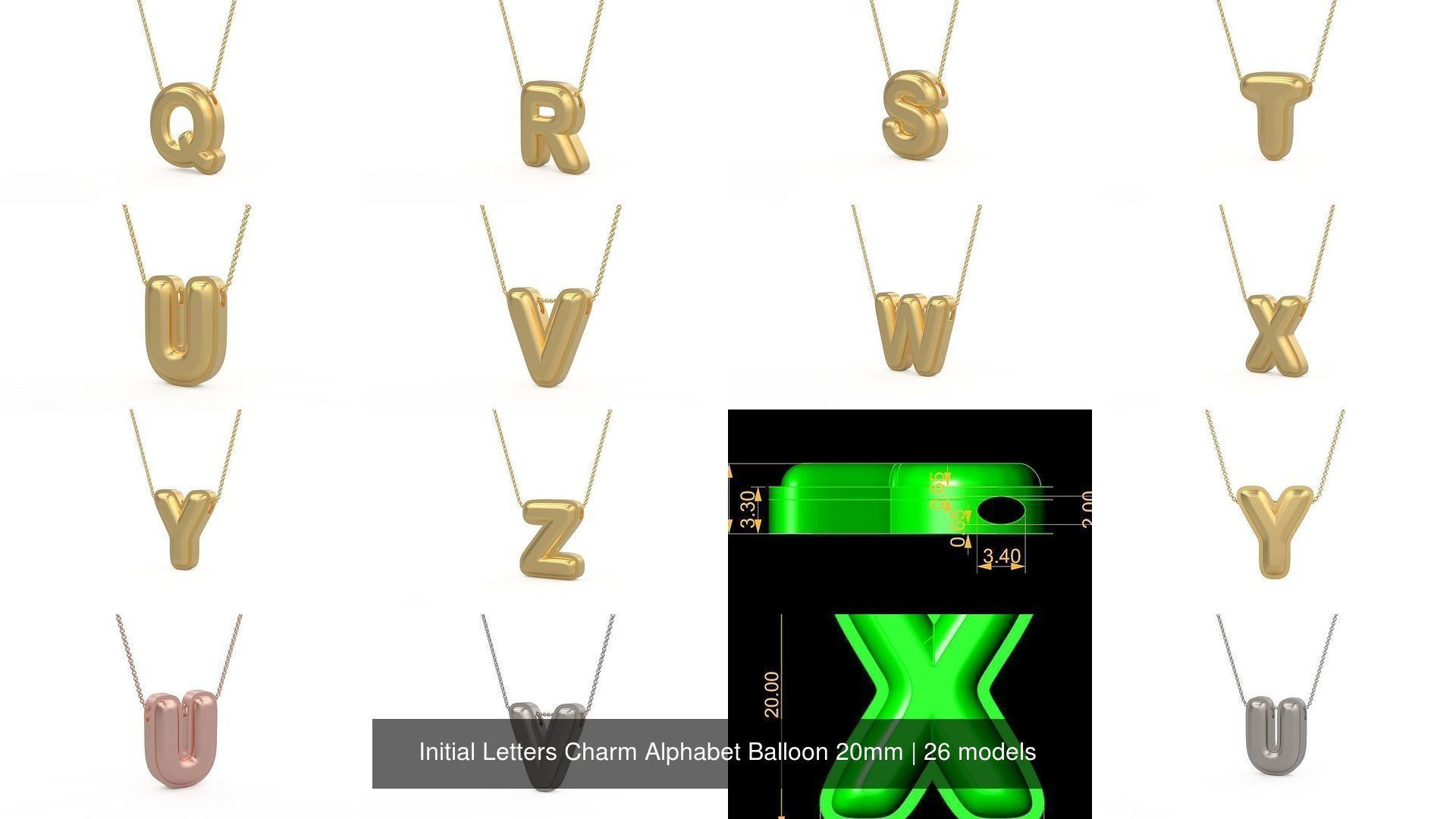 Initial Letters Charm Alphabet Balloon 20mm 3D Model Collection_2