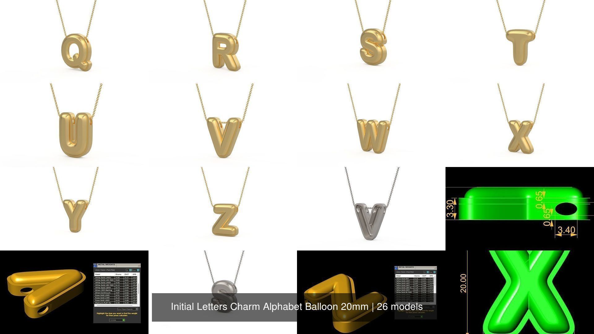 Initial Letters Charm Alphabet Balloon 20mm 3D Model Collection_3