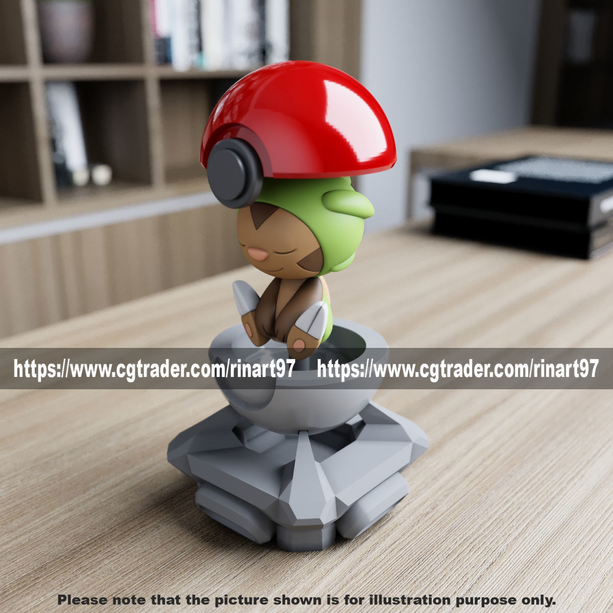 Chespin in the pokeball from Pokemon 3D print model_12