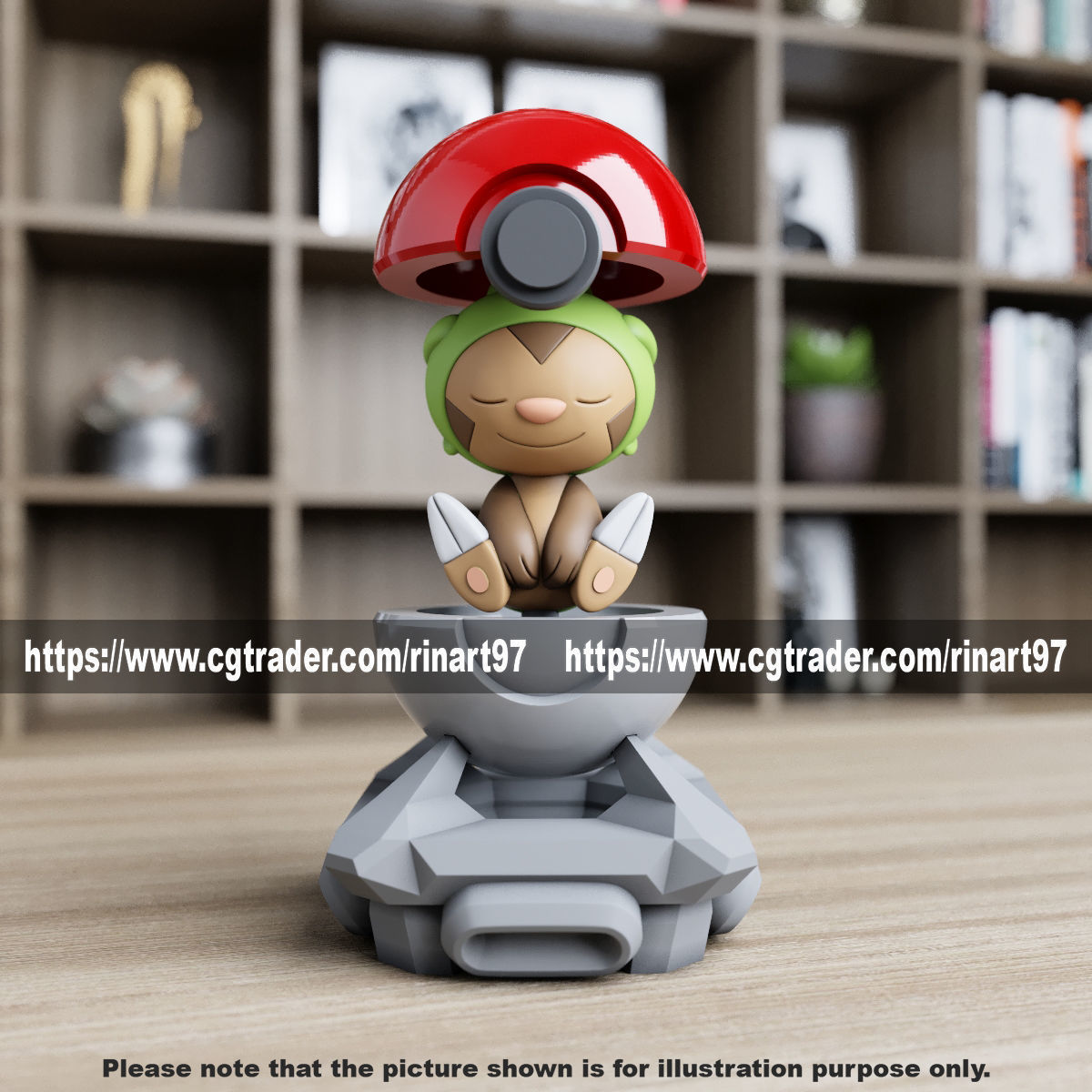 Chespin in the pokeball from Pokemon 3D print model_9