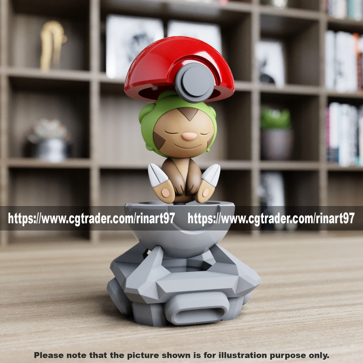 Chespin in the pokeball from Pokemon 3D print model_11