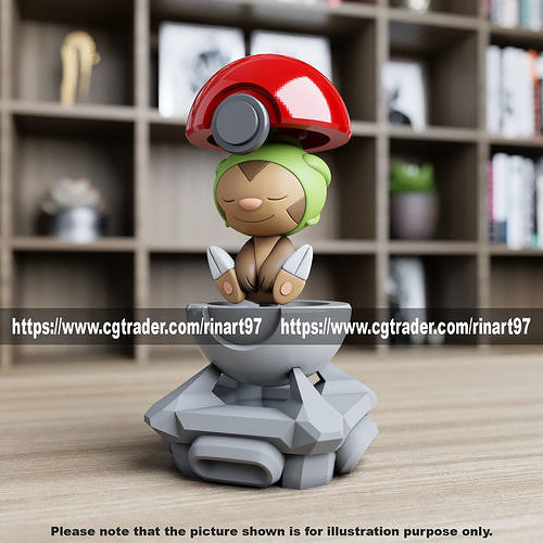 Chespin in the pokeball from Pokemon 3D print model