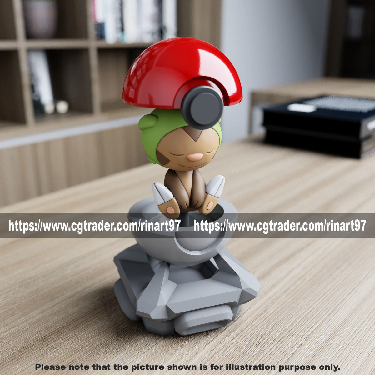Chespin in the pokeball from Pokemon 3D print model_7