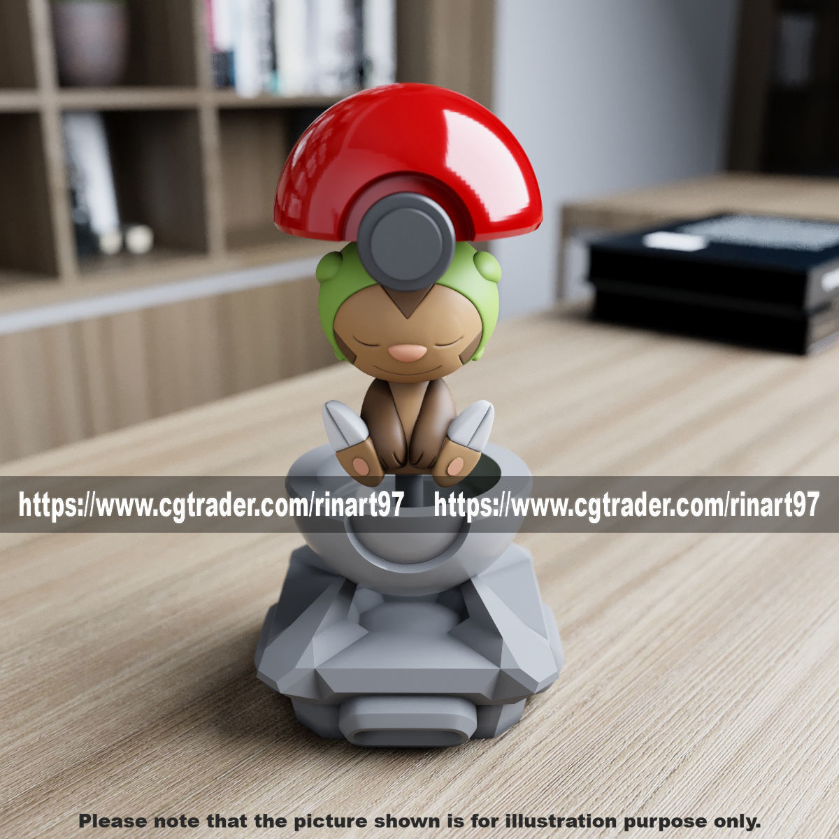 Chespin in the pokeball from Pokemon 3D print model_6