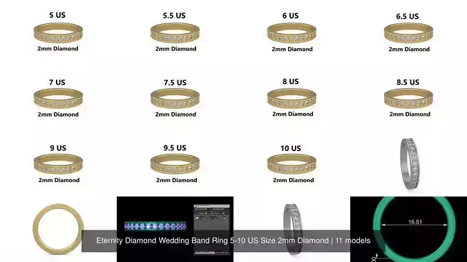 Eternity Diamond Wedding Band Ring 5-10 US Size 2mm Diamond