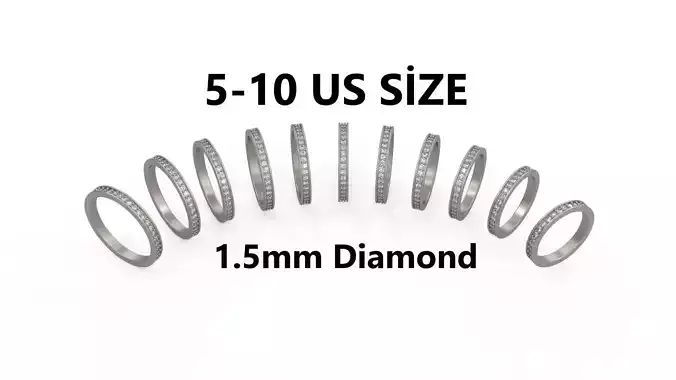 Model 1233 Eternity Band Ring 5-10 US Size 1point5mm Diamond 3D print model