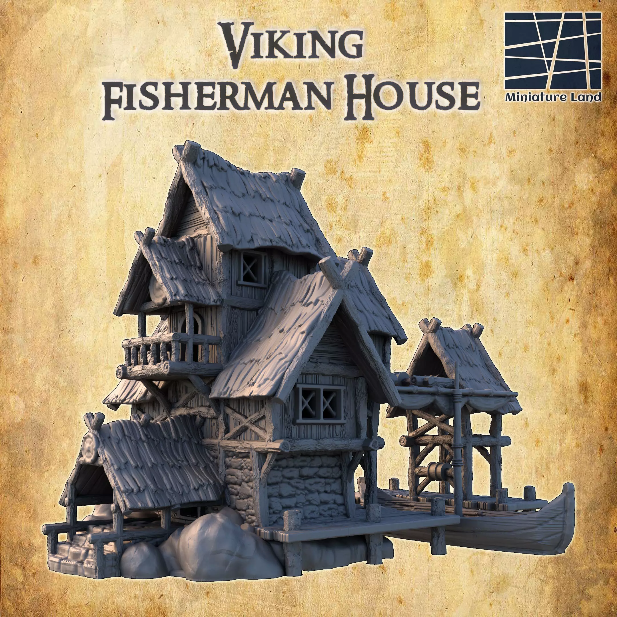 Viking Fisherman House Tabletop Terrain 28 MM 3D print model_0
