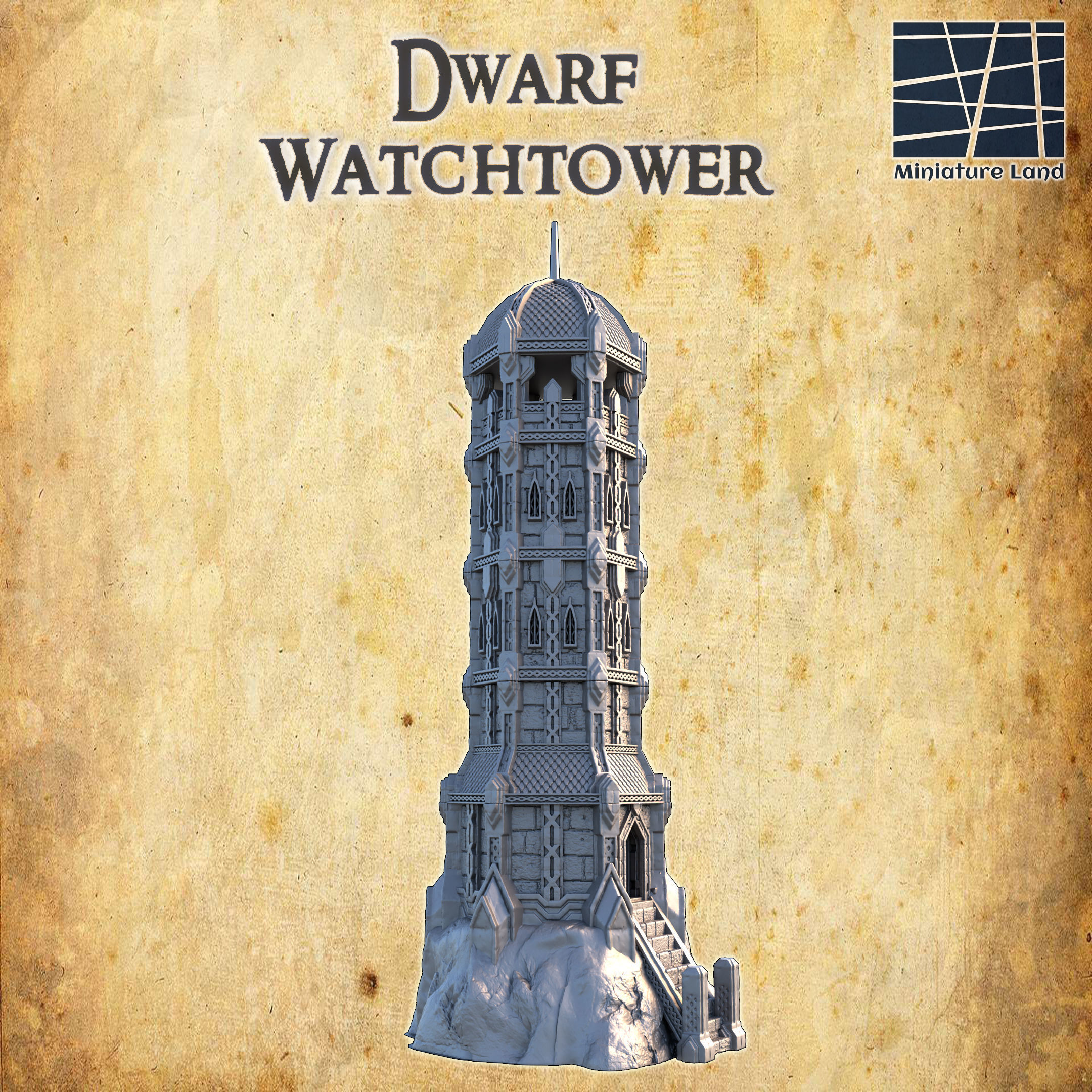 Dwarf Watchtower Tabletop Terrain 28 MM 3D print model_1