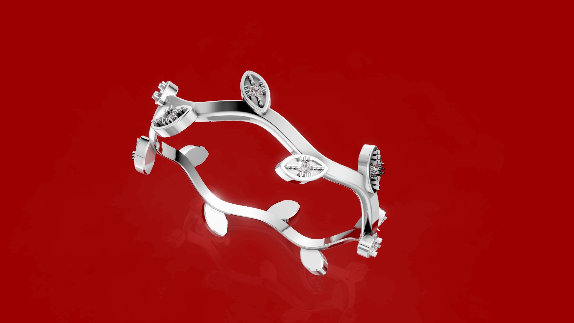 Wave Twig Leaf Ring 3D print model_4