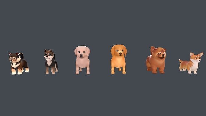 Cartoon Dogs Low-poly 3D model