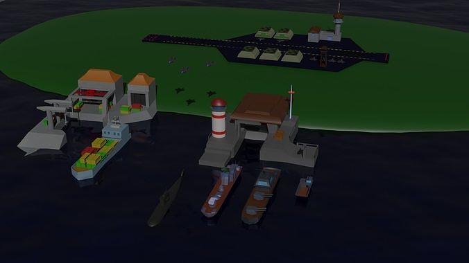 military marine equipment airport Low-poly 3D model