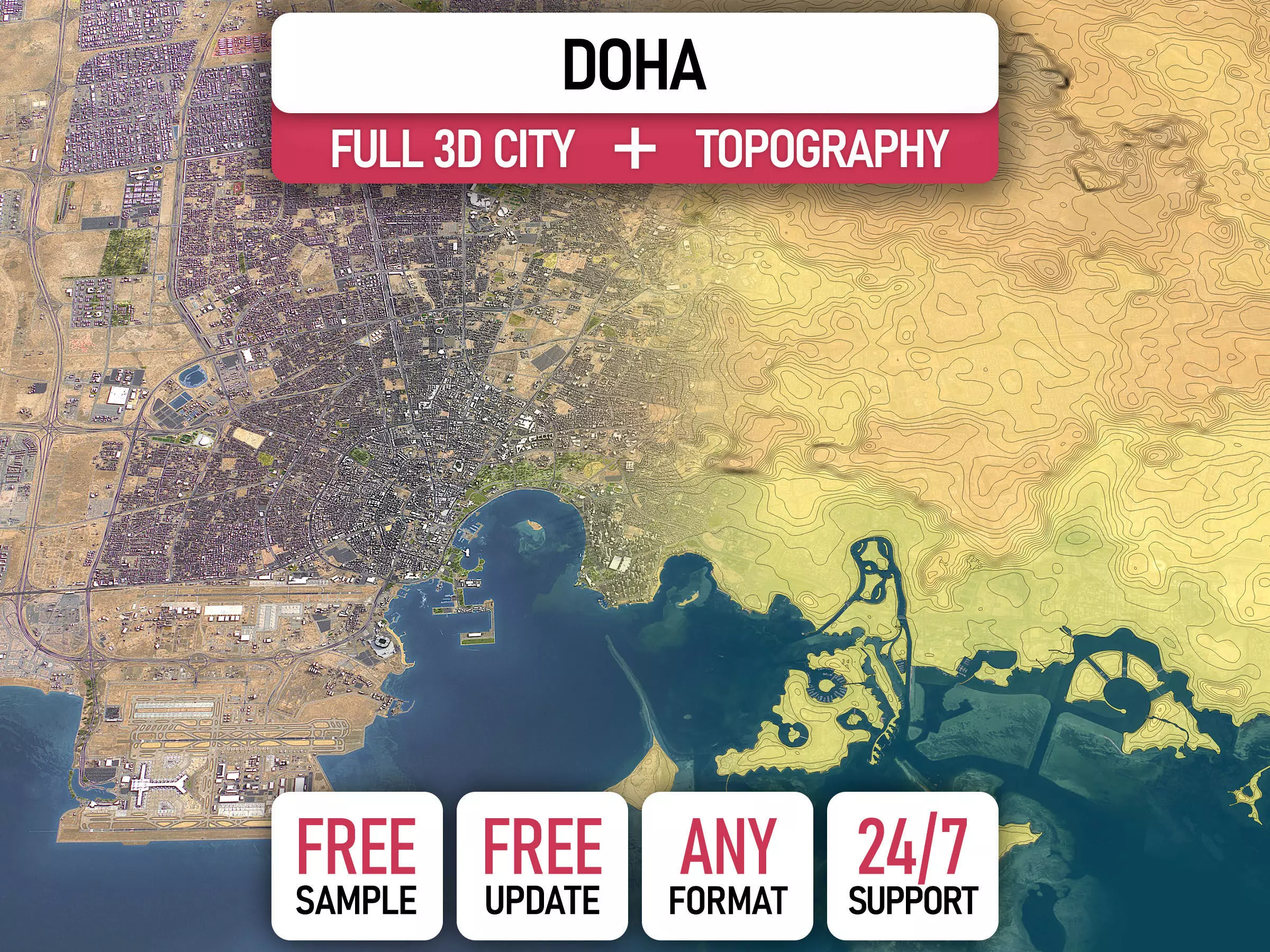 Doha - 3D City Topography Terrain 3D Model Collection_0