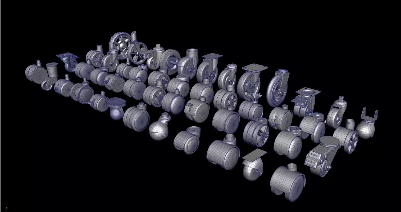 Chair wheels collection Low-poly 3D model_0