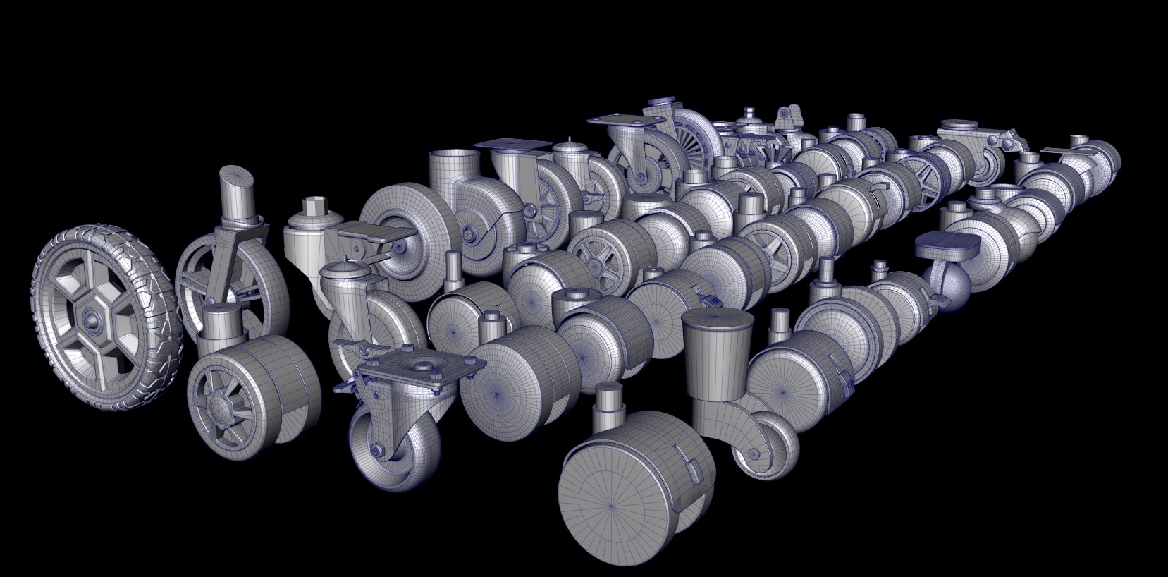 Chair wheels collection Low-poly 3D model_1