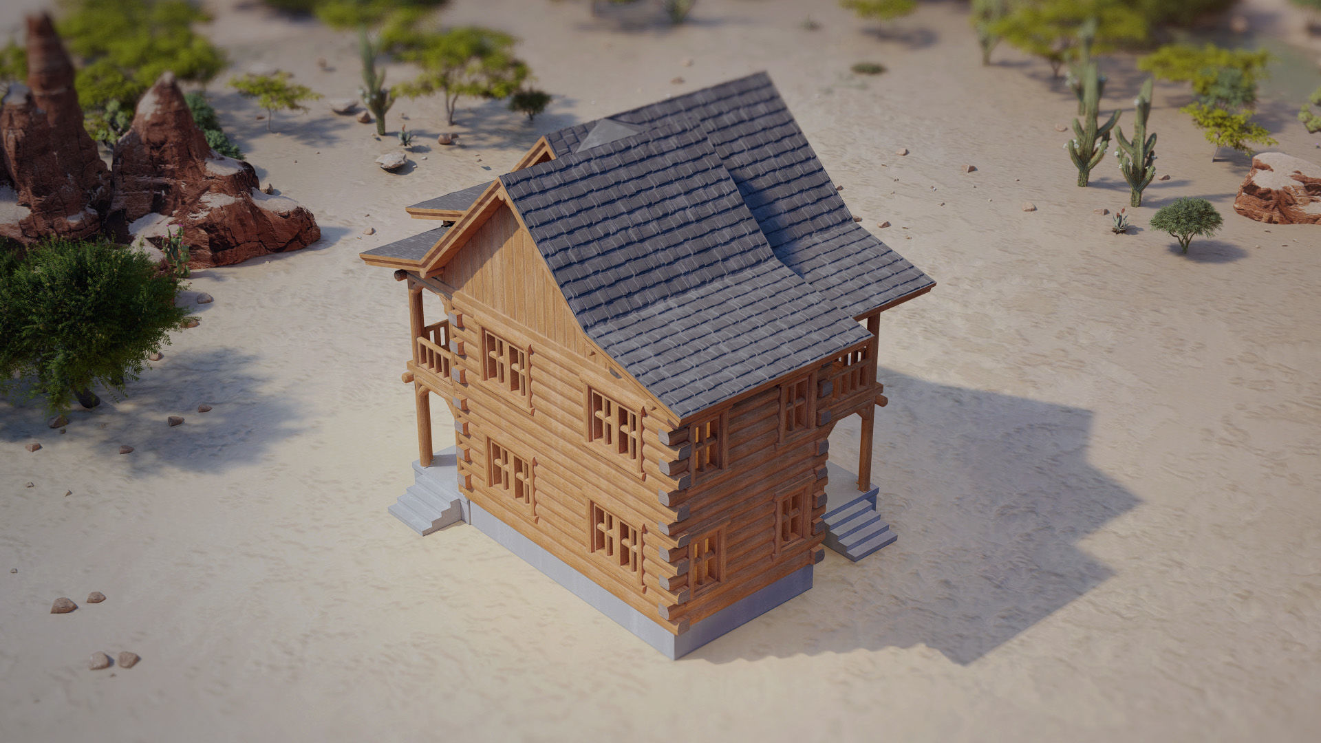 Model Railway HO Scale Wooden Cottage for miniatures and models 3D print model_3