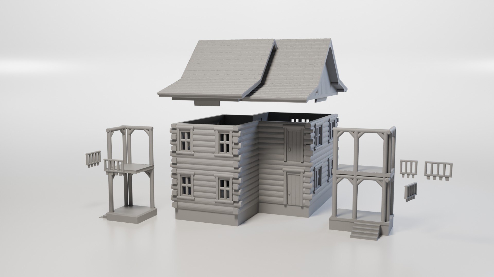 Model Railway HO Scale Wooden Cottage for miniatures and models 3D print model_5
