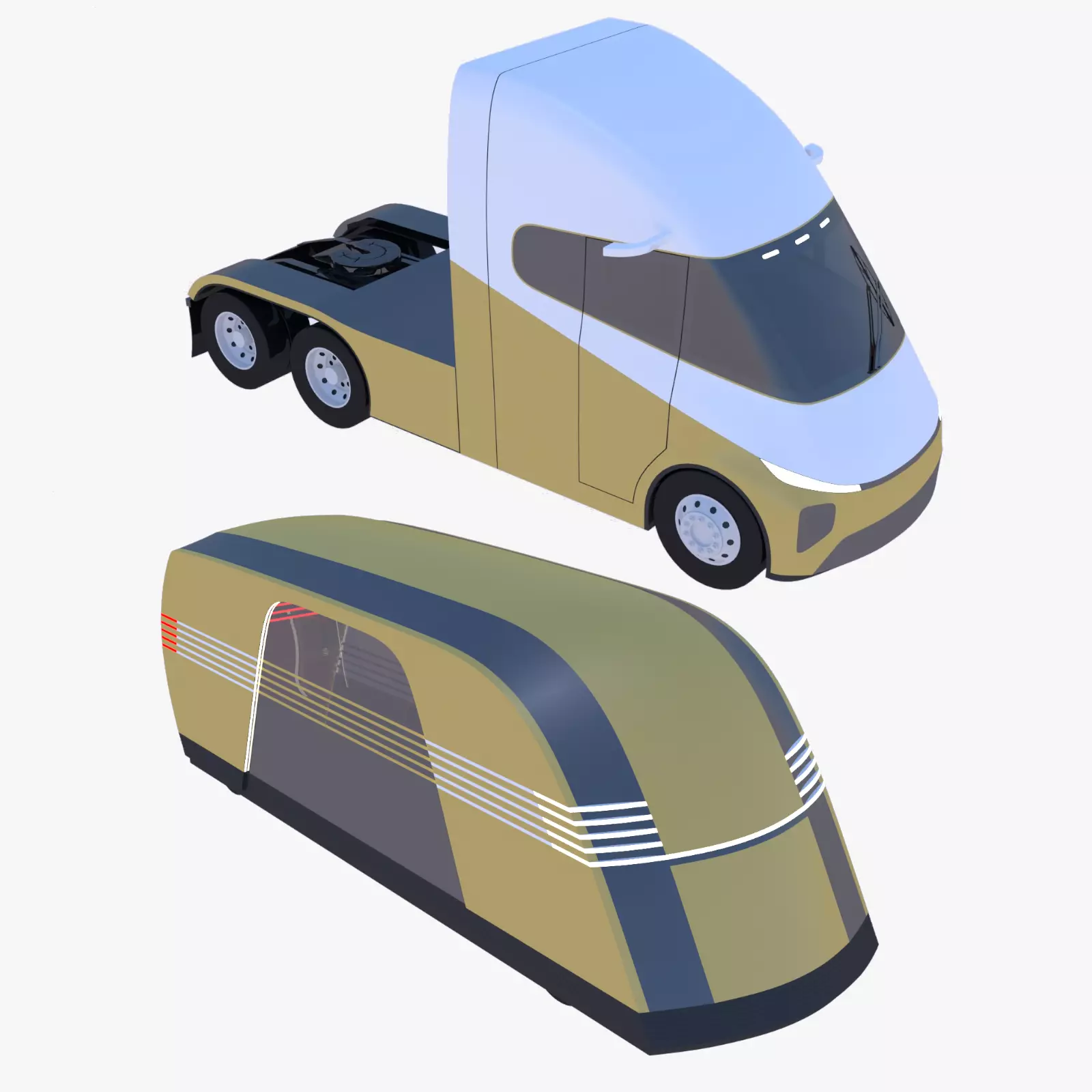 Future semitruck and Tesla Robovan 3D Model Collection_0