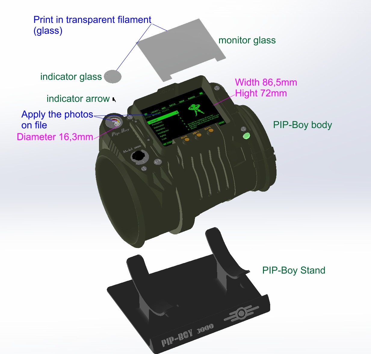 Wearable Pipboy Fallout 3D print model_3
