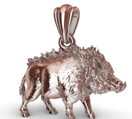 Wild boar pendant 3D print model_5