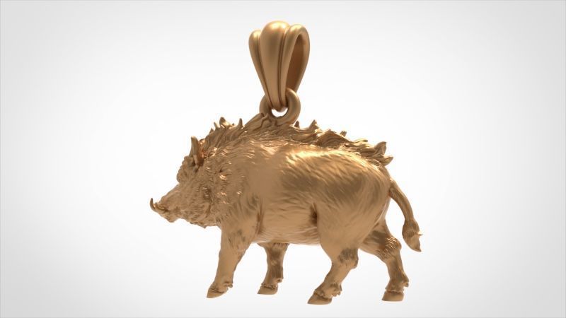 Wild boar pendant 3D print model_30