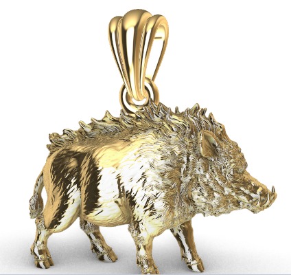 Wild boar pendant 3D print model_1