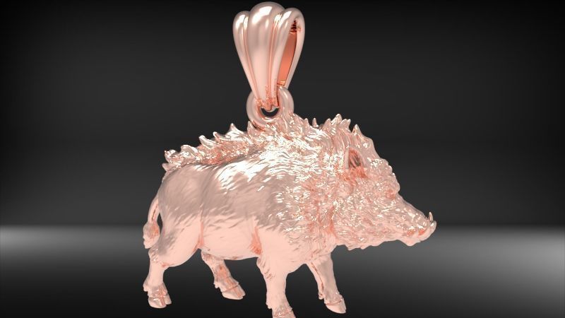 Wild boar pendant 3D print model_20