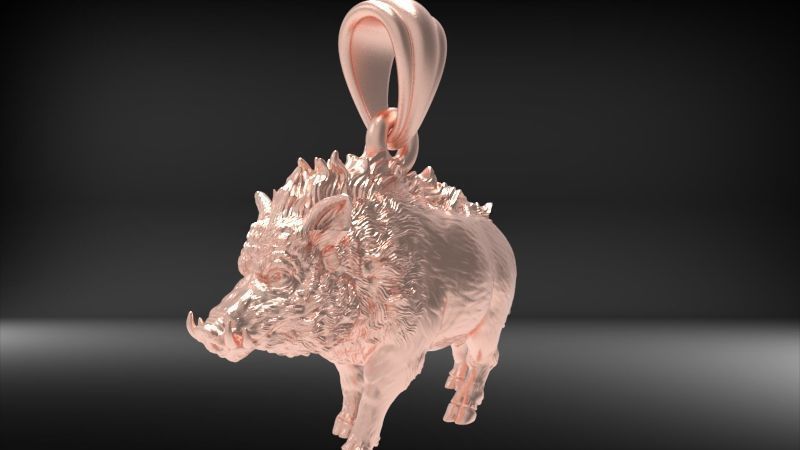 Wild boar pendant 3D print model_25