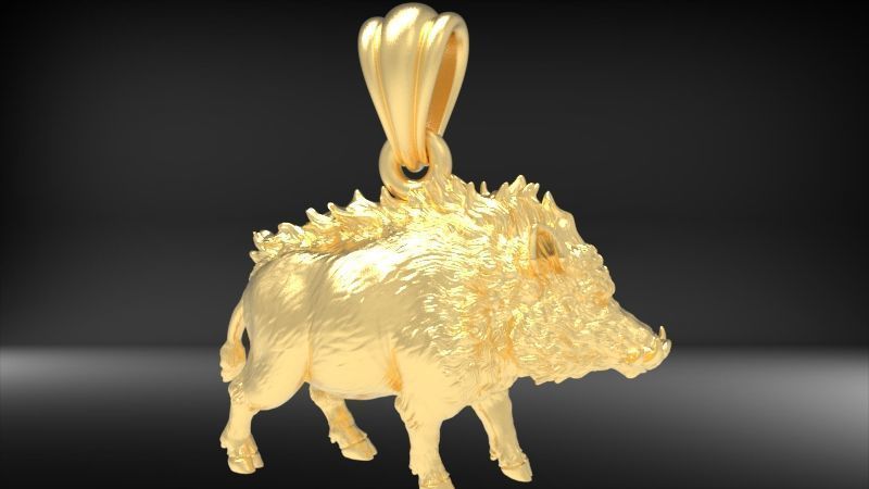 Wild boar pendant 3D print model_16