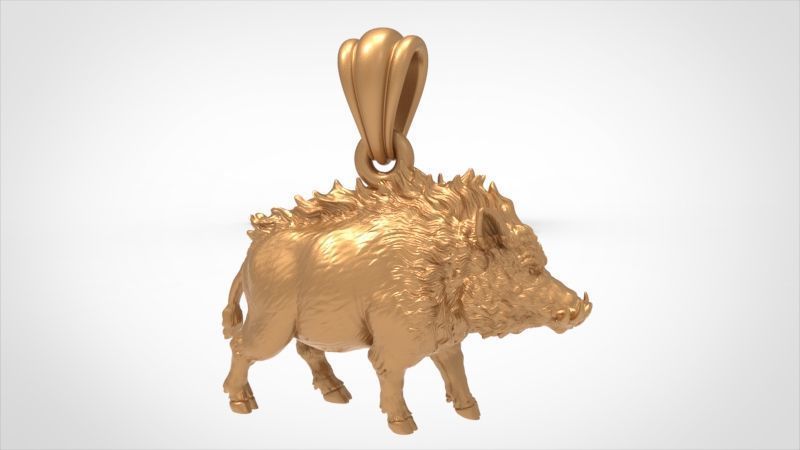 Wild boar pendant 3D print model_14