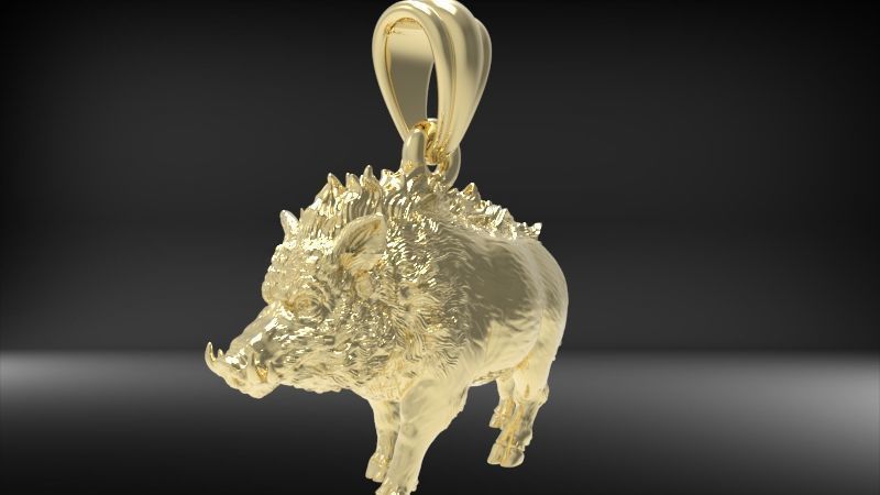 Wild boar pendant 3D print model_23