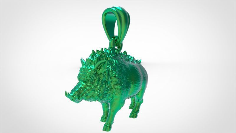 Wild boar pendant 3D print model_32