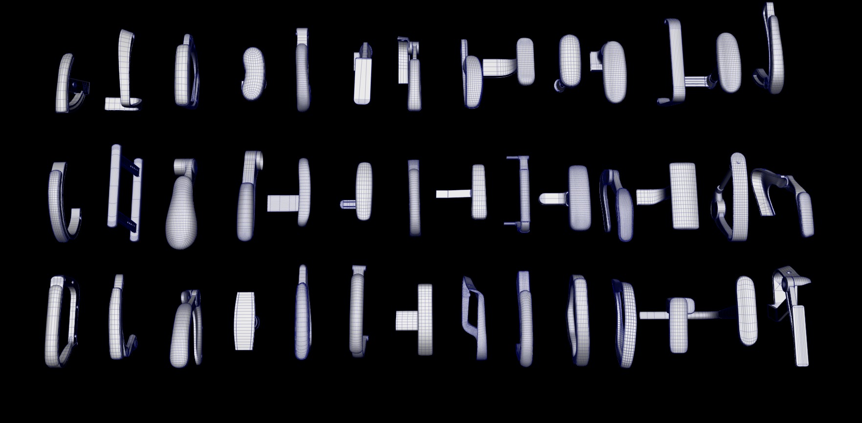 Chair armrests collection Low-poly 3D model_2