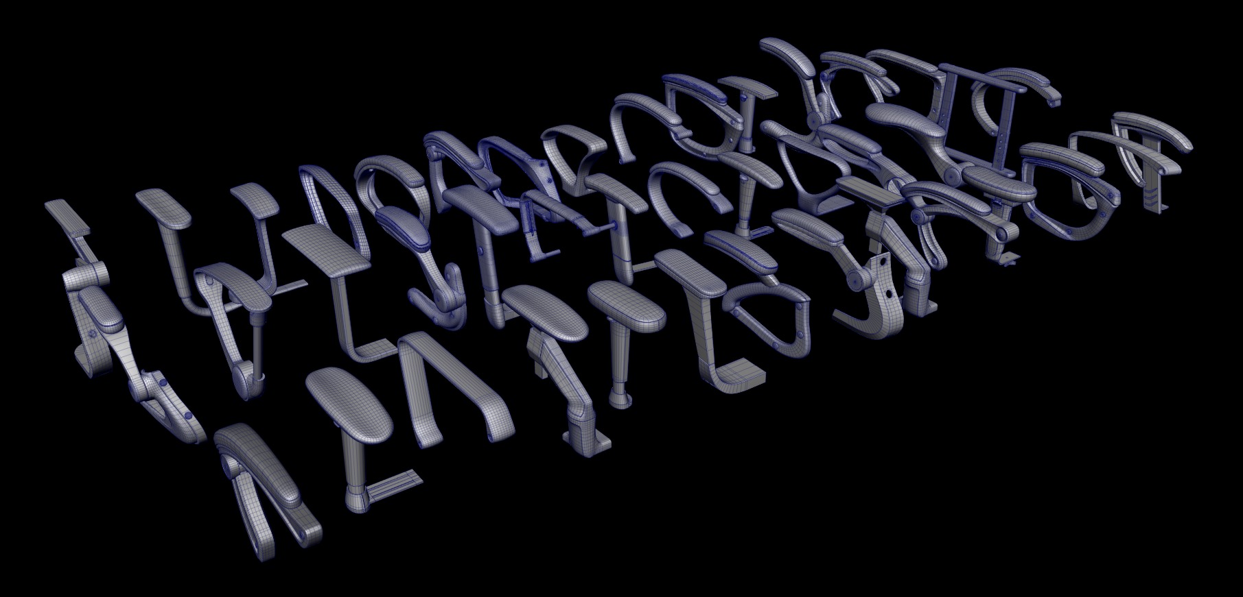 Chair armrests collection Low-poly 3D model_1
