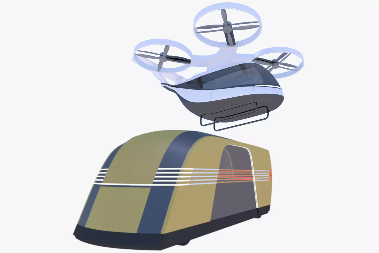 Passenger drone and Tesla Robovan 3D Model Collection_0