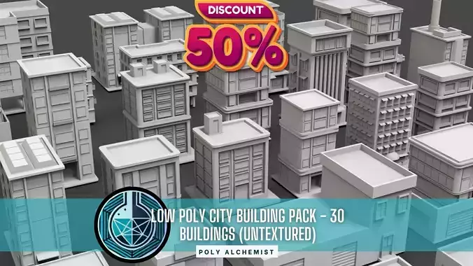 Low Poly City  Buildings Pack Of 30- Game Ready - Untextured  Low-poly 3D model