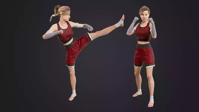 Muay Thai Boxer Rigged Low-poly 3D model